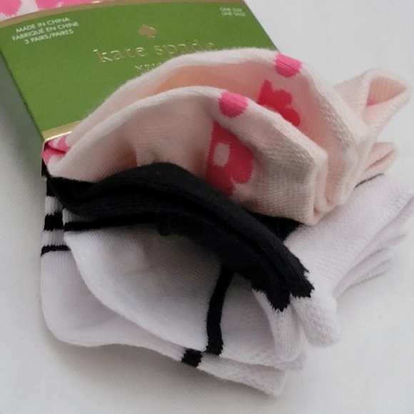 💖HP💖NWT KATE SPADE 3 Pair No Show Socks OS Trendy Pink Designer New York Funky - Picture 4 of 13